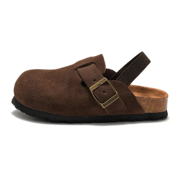 Ruizustock Otoño/Invierno zapatillas de madera para niños zapatillas de playa de cuero genuino para niños cubierta para la cabeza esmerilado para mujeres y niños