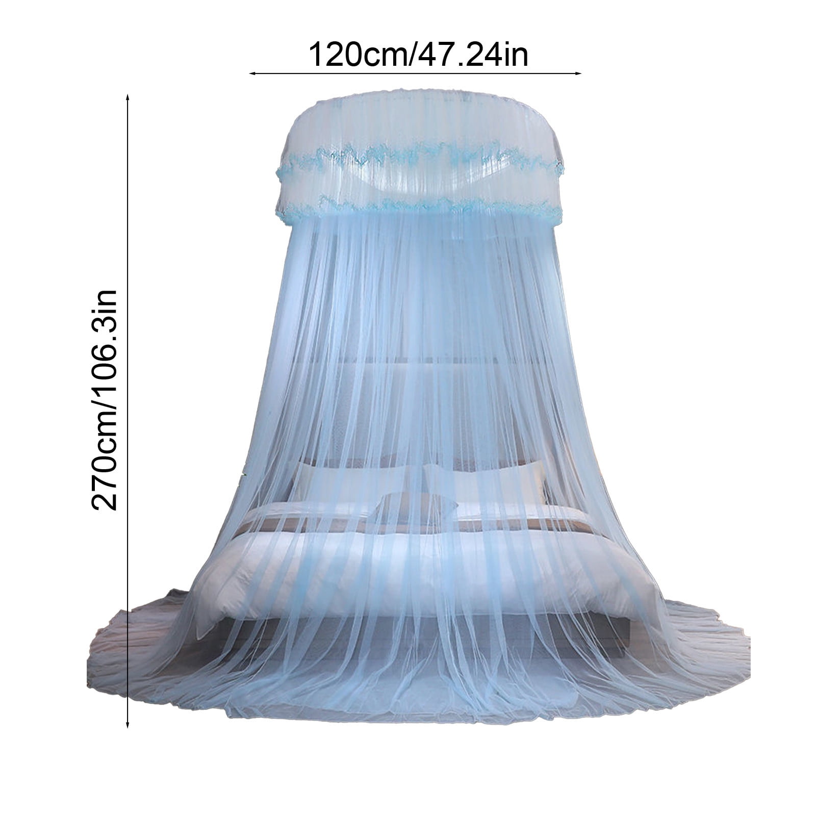 Zzbeans Princess Bed Canopy, No-Installation Ceiling-Mounted Dome Mosquito Net, Encrypted Foldable Floor-Standing Bed Canopy for Girls Room, Romantic Lace Ruffled Bed Curtain for Single Double Queen