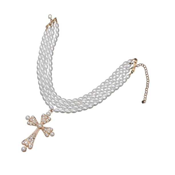Collar con colgante de cruz apilado, estilo gótico de moda para mujer para banquetes. Color dorado