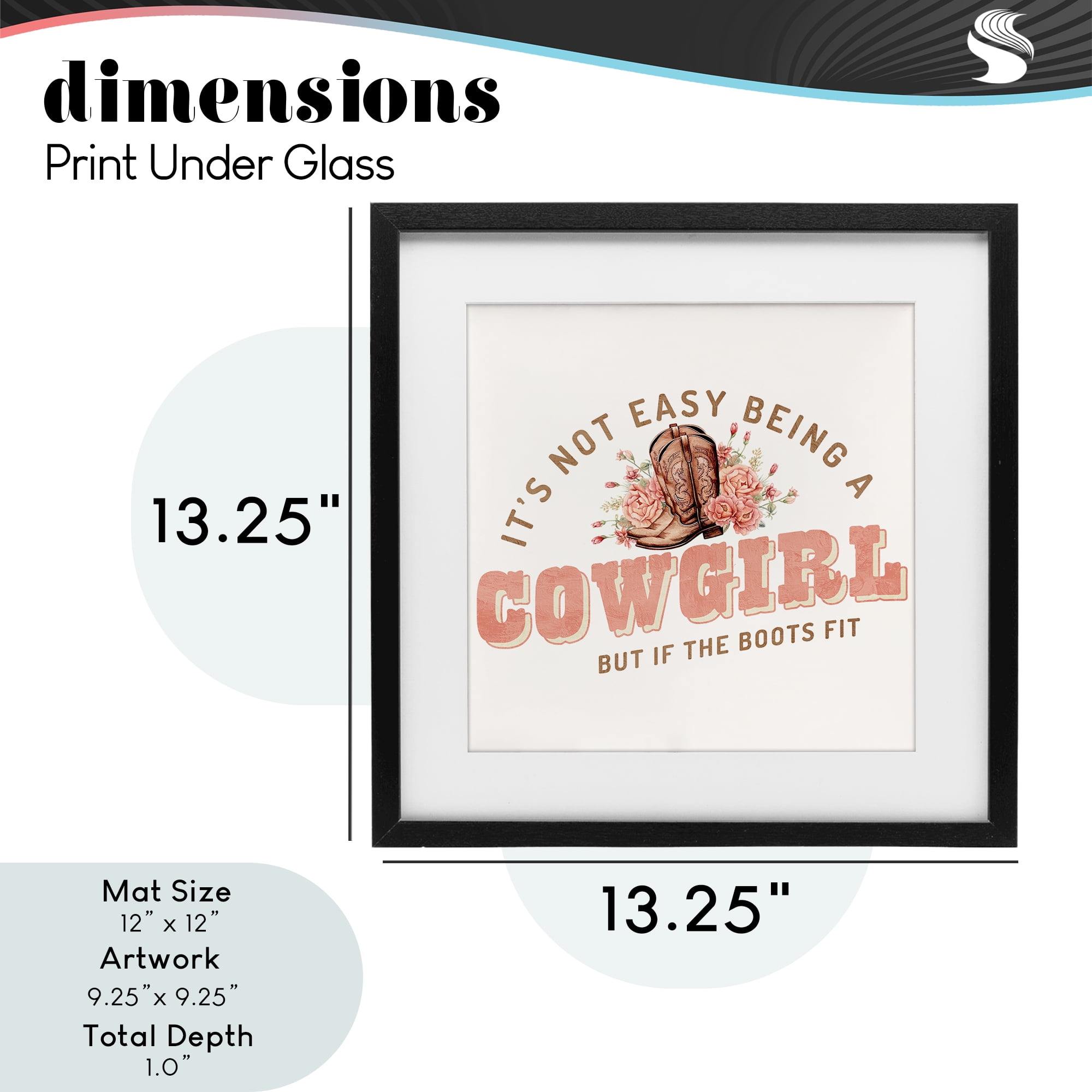 Not Easy Being Cowgirl Black Framed Print Under Glass, design by Kim Allen