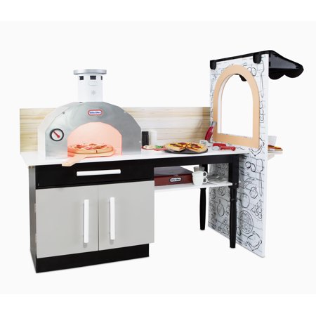 Little Tikes Real Wood Pizza Restaurant 20-Piece Wooden Pretend Play Kitchen Toys Playset  Realistic Lights & Sounds  Dual Sided Play  White and Gray- For Kids Girls Boys Ages 3 4 5+