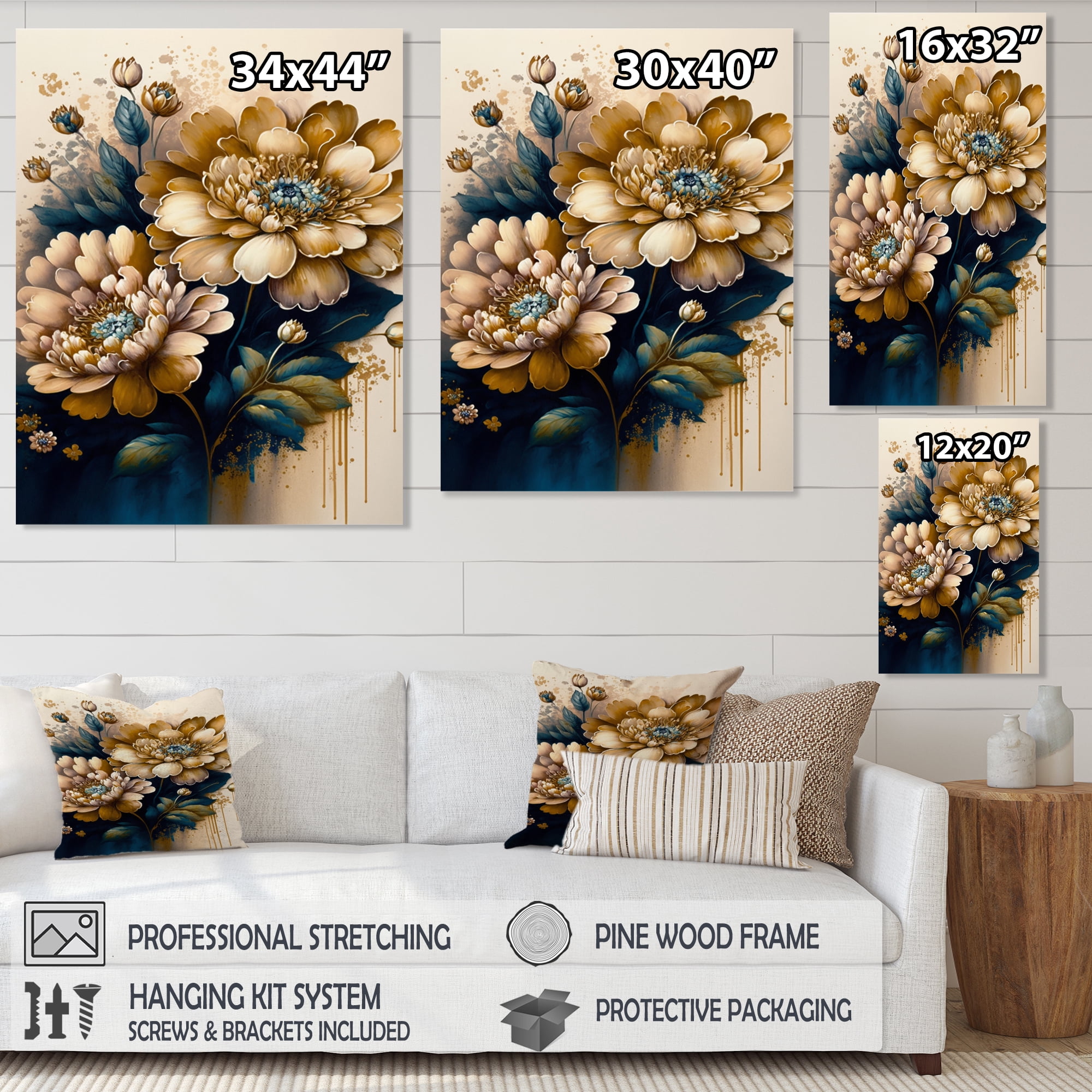 Designart Deep Yellow And Blue Zinnia Flowers I Canvas Wall Art