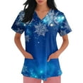 thumbnail image 4 of WonderWiz Womens Christmas Scrub Tops Funny Printed V Neck Short Sleeve Shirts Stretch Medical Nursing Uniform with Pockets Blue 4XL, 4 of 4