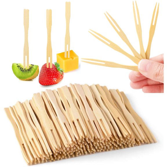 300 Pcs Bamboo Appetizer Forks,Happon Cocktail Forks Appetizer Forks, 3.5 inch Mini Bamboo Forks for Banquet Parties Buffets Food Catering