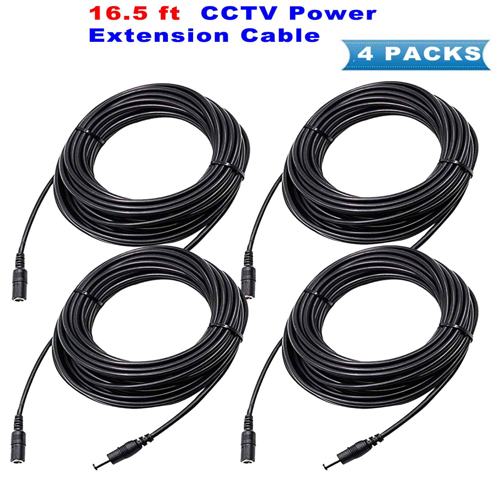 4pks of 16.5ft DC Power Supply Extension Cable for CCTV 5.5x2.1mm