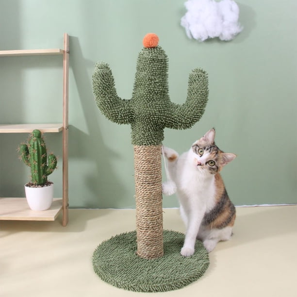 Parque infantil para gatos con columna de rasguño de sisal natural | Diseño de pastos de simulación | Tablero de rascar grande y resistente | Multicolor | 60x30cm | 1 Pieza | Poste rascador de