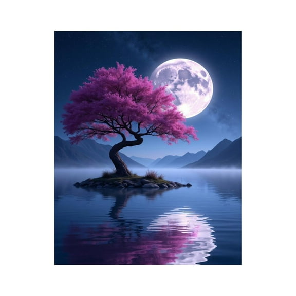 Paint by Numbers Kit for Adults, Pink Tree Moonlit Lake Reflection Paint by Numbers, Easy Paint by Numbers Kit for Adults Beginner, DIY Adult Paint by Number Kits on Canvas, Home Decor