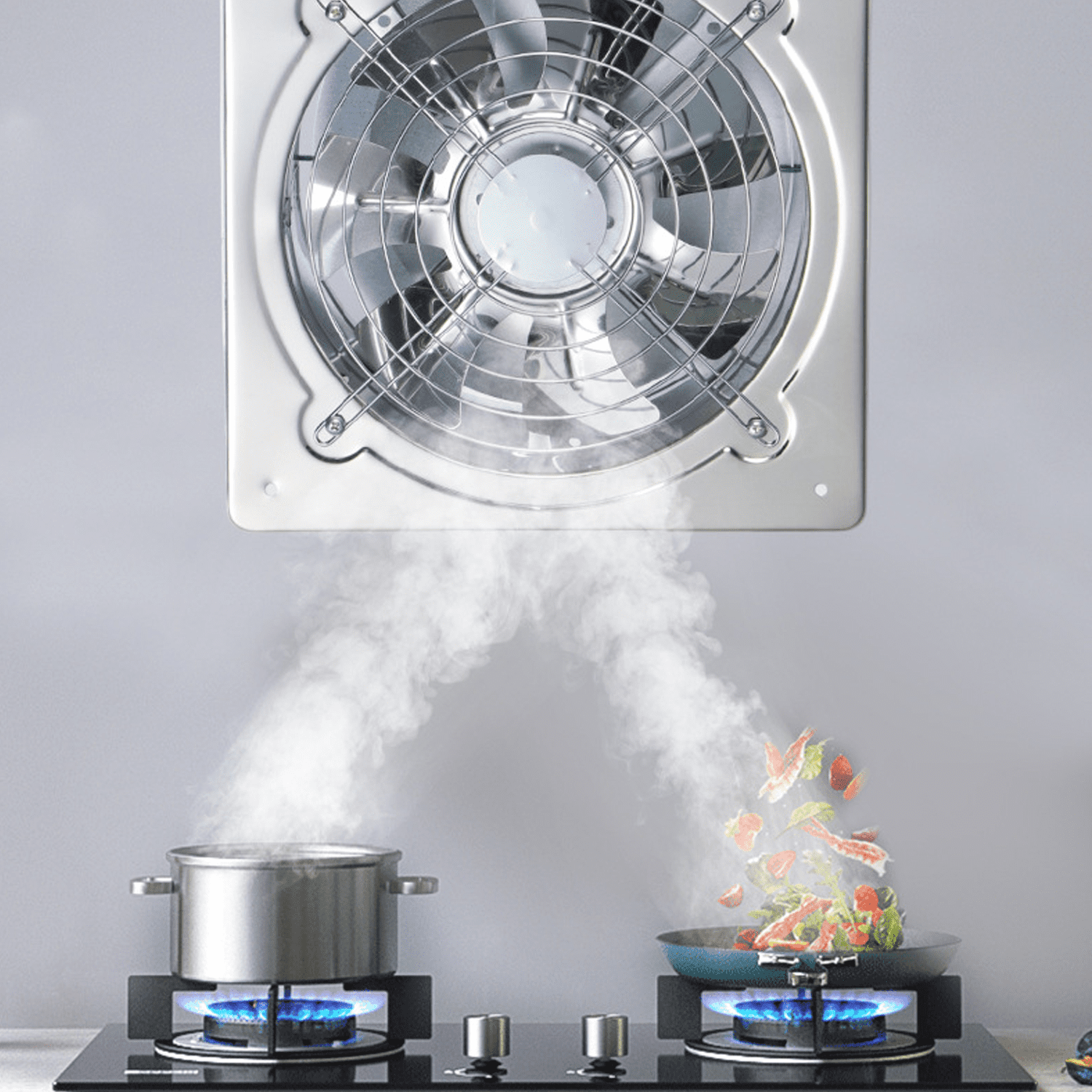 8 Inch Kitchen Exhaust Fan, 576CFM Stainless Steel Bathroom Exhaust Fan, Wall Mounted Garage Ventilation Fan, Basement Extractor Fan with Backdraft Damper for Home Office Commercial Use