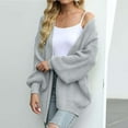 thumbnail image 4 of YDDIAN Women's 2024 Fall Open Front Long Lantern Sleeve Cardigan Cute Knit Open Front Cardigan Sweaters Dressy Outfits Outwear Coat with Pockets Light Gray M, 4 of 6