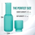 thumbnail image 4 of Bedside Water Night Set Carafe with Tumbler Glass; Easy Pour Spout for No Mess Use in Bedroom, Office, Kitchen; 30 oz Capacity Carafe with a 12 oz Tumbler, 3.4”x 10”H; Ribbed Pitcher; Aqua Blue, 4 of 8