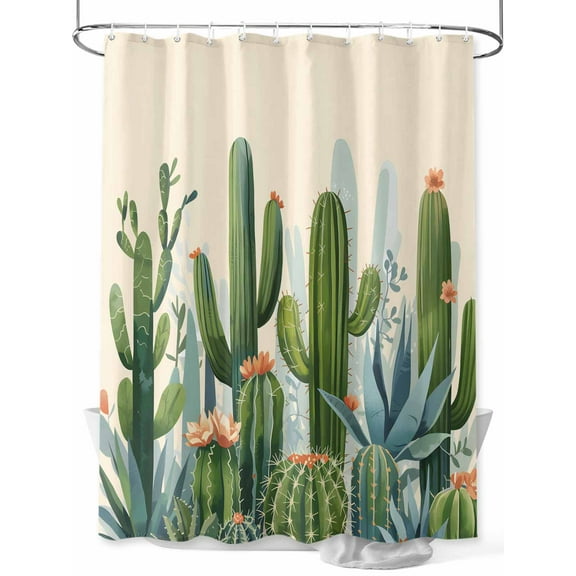Shower Curtain Cactus Bathroom Curtains with Hooks, Waterproof Fabric Summer Tropical Plants Floral Bath Shower Curtains Set for Bathroom Bathtubs Decor 36x72 Inch