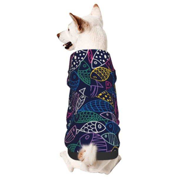 Fotbe Cute Line Fish Sudadera con Estampado para Perros Pequeños – Suéter con Capucha para Mascotas, Tela Suave de Forro Polar con Bolsillo-Small