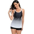 thumbnail image 5 of Women 2 Piece Tankini Sets Tummy Control Bathing Suit Backless Swimwear Dot Print U-Neck Sleeveless Camisole and Elastic Shorts Summer Slimming Swimsuit for Beachwear, 5 of 7