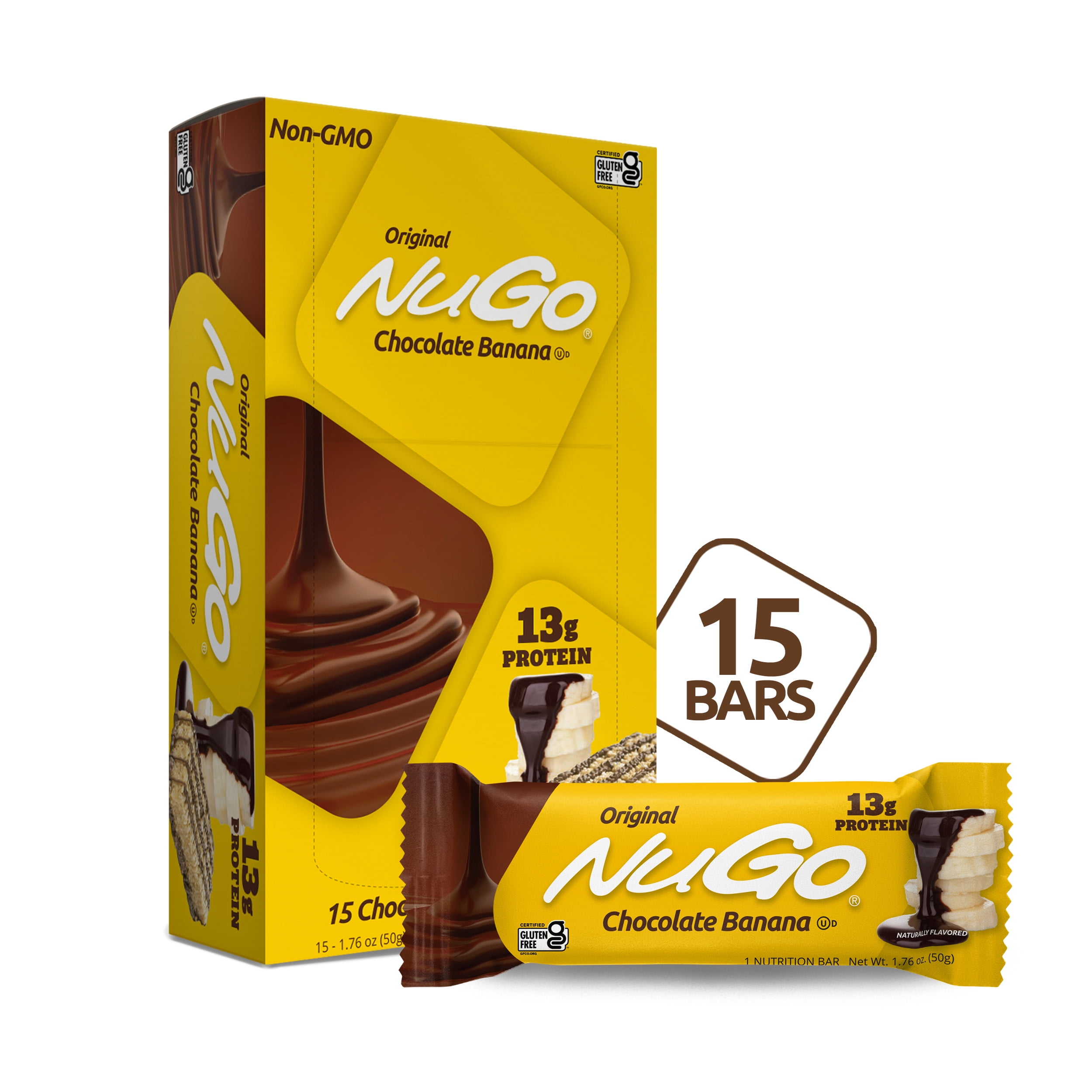 NuGo Protein Bar, Chocolate Banana, 13g Protein, 190 Calories, Gluten Free, 15 Count