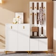 thumbnail image 2 of Coat Rack Set with Shoe Bench and Cushion, Coat Rack Front with Hooks, Shoe Cabinet with Drawers and Doors,White, 2 of 22