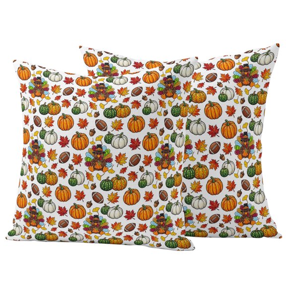 Thanksgiving Pumpkin Outdoor Waterproof Pillow Covers, Fall Maple Leaf Turkey Rustic Orange Decorative Square Throw Pillowcase Sofa Cushion Sham for Patio/Couch/Chair, 16"x16" 2 Pack