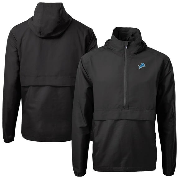 Men's Cutter & Buck Black Detroit Lions Charter Eco Recycled Anorak Half-Zip Jacket