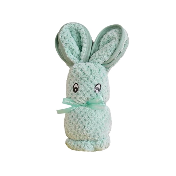 Toallita Toalla de mano plegable de felpa con diseño de conejito de coral verde para niños (1 unidad) JASKFLY
