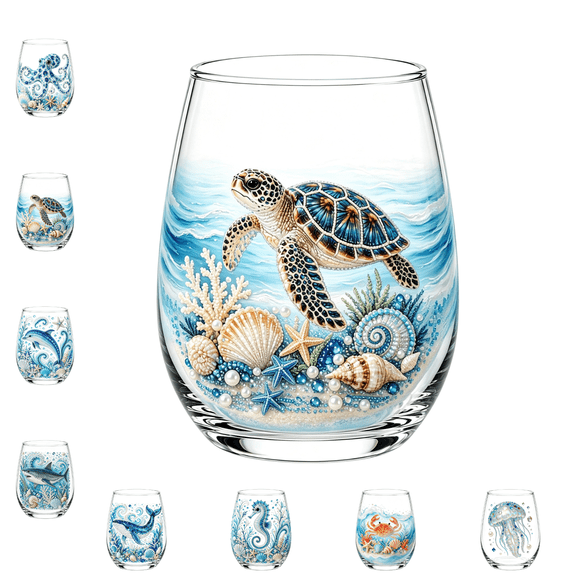 Artisanal Blue Ringed Octopus Glassware, 3D Ocean Animal Printed Stemless Wine Glass, Novelty Marine Drinking Cup for Cocktail Water, Coastal Bar Decor Gift for Ocean Lovers Home Party F 1pc