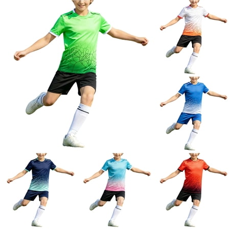 XINXIAOO Unisex Kids 2/3-Piece Activewear Set Performance Crew Neck T-Shirt and Shorts Soccer Outfits for Boys 9-10 Years