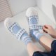 thumbnail image 5 of Zapatos de Lona 3,5 CM Suela Gruesa Punta Redonda Suave Cómoda Textura Inferior de Goma Correa en el Tobillo Zapatos de Verano para Mujer Azul 38, 5 of 8