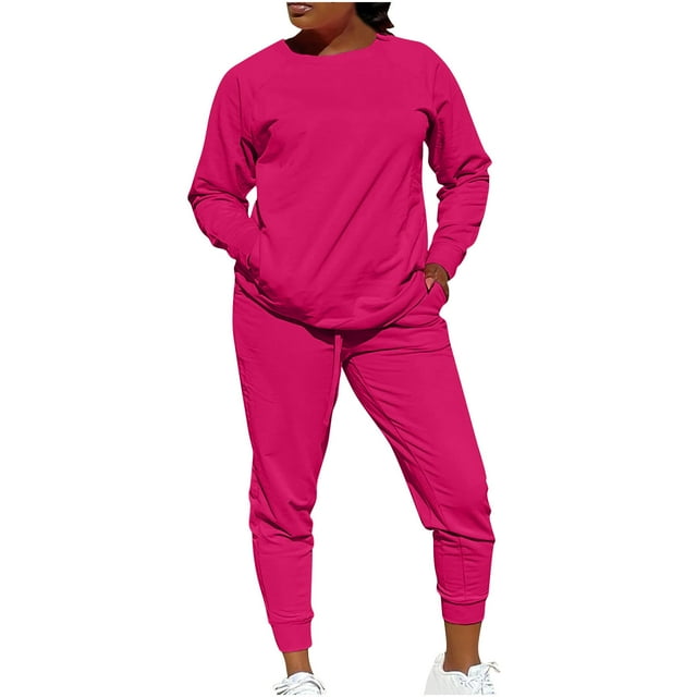 Timegard 2 Piece Sets for Women Crew Neck Long Sleeve Top Running Pants Fall Comfy Outfits with Pockets