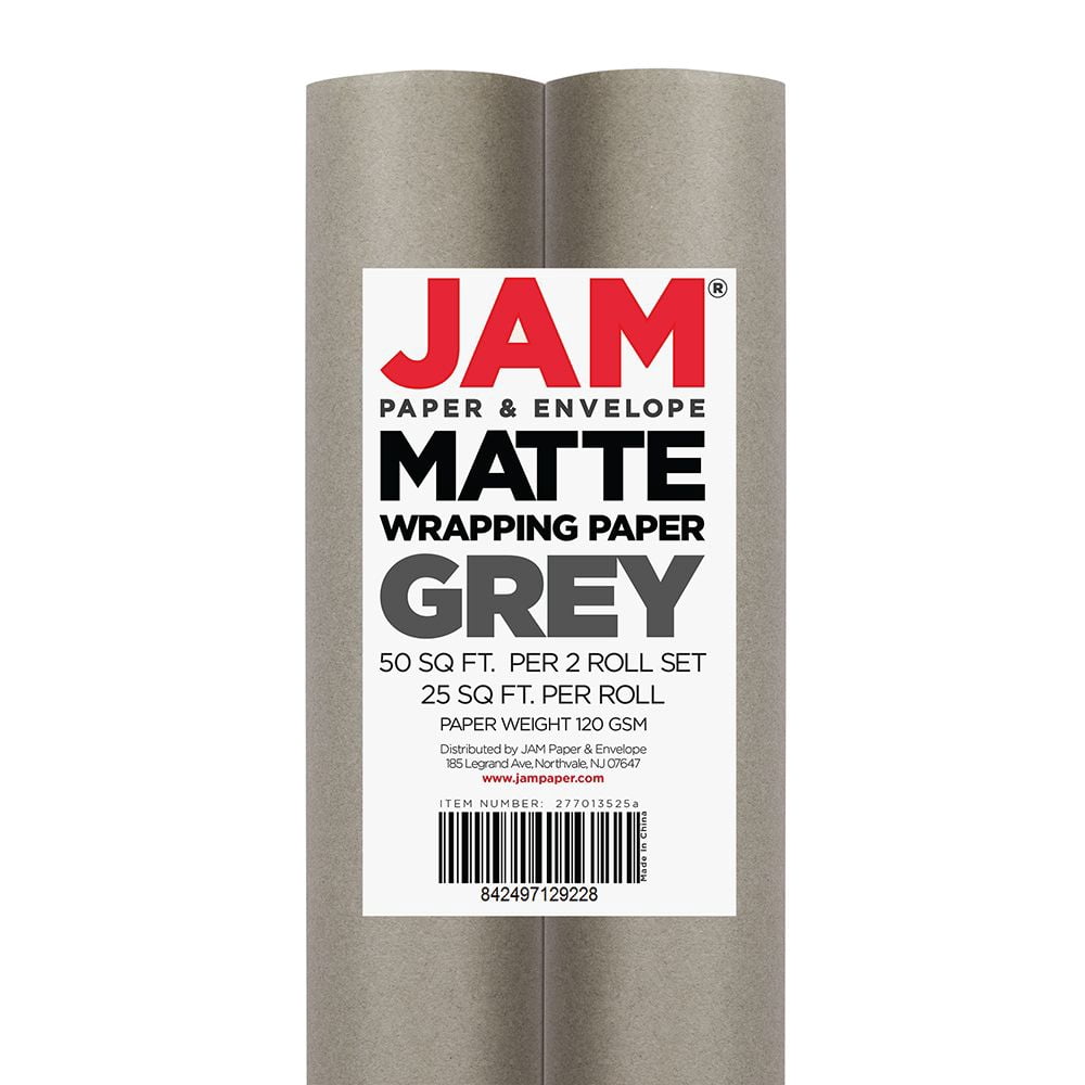 JAM Paper Matte Wrapping Paper, 50 Sq. ft Total, Slate Grey 2 Rolls