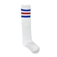 thumbnail image 3 of Neon Nation Unisex Adult White Knee High Socks with Various Colored Stripes (Blue and Red Stripes), 3 of 5