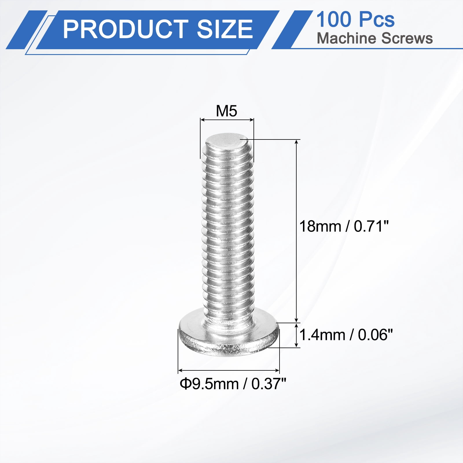 M5-0.8 x 18mm 100Pcs Metal Flat Round Head Screws Phillips Drive Machine Bolt