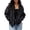 Black, variant on Women Vintage Washed Hooded Zip Jacket, Oversized Long Sleeve Elastic Hem Loose Casual Street Outerwear(Navy,L)