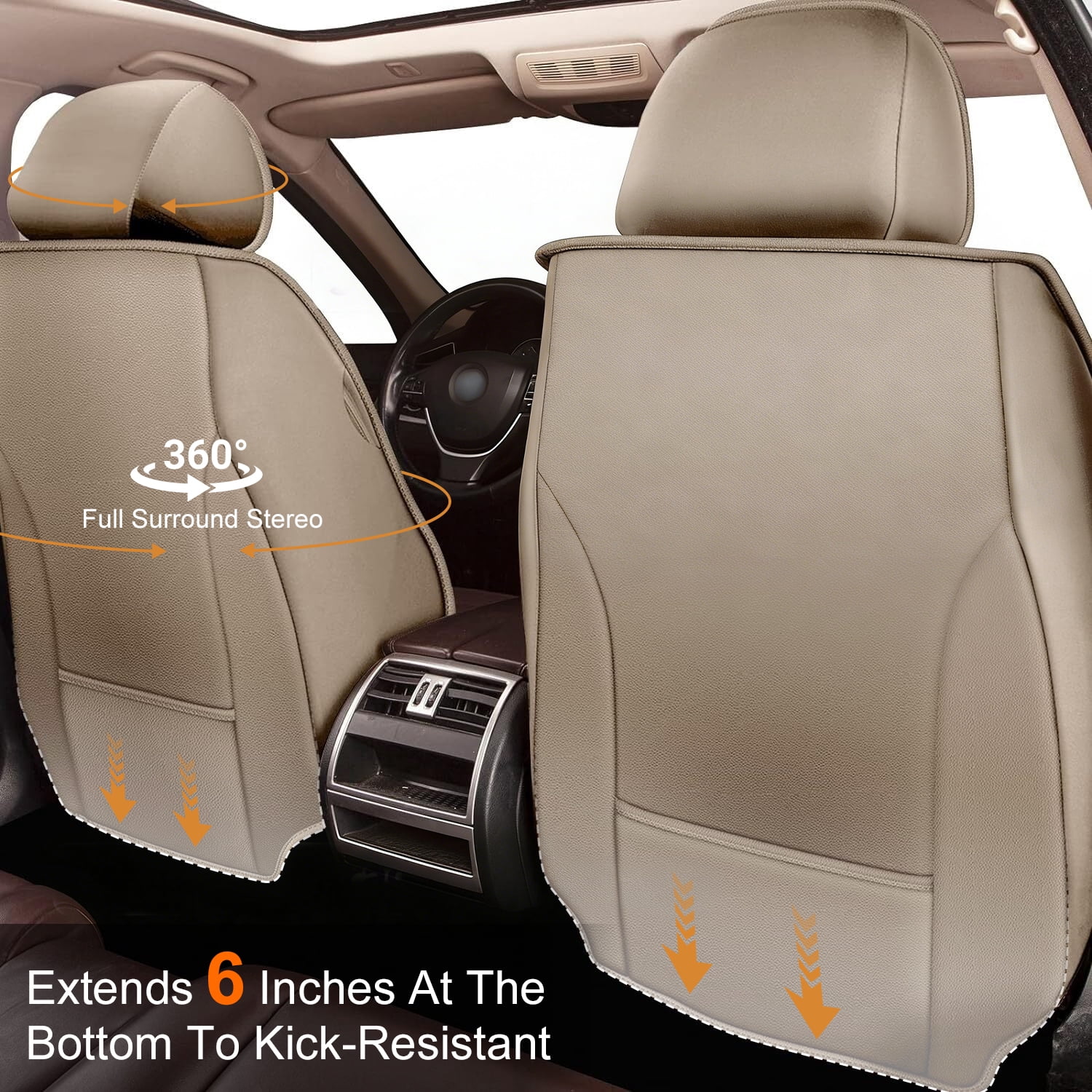 Seat Covers Custom Fit for Honda Ridgeline 2006-2014 2 Seats Waterproof Leather Car Seat Covers Protectors with Lumbar Support Beige,Front Set(2 Seats)