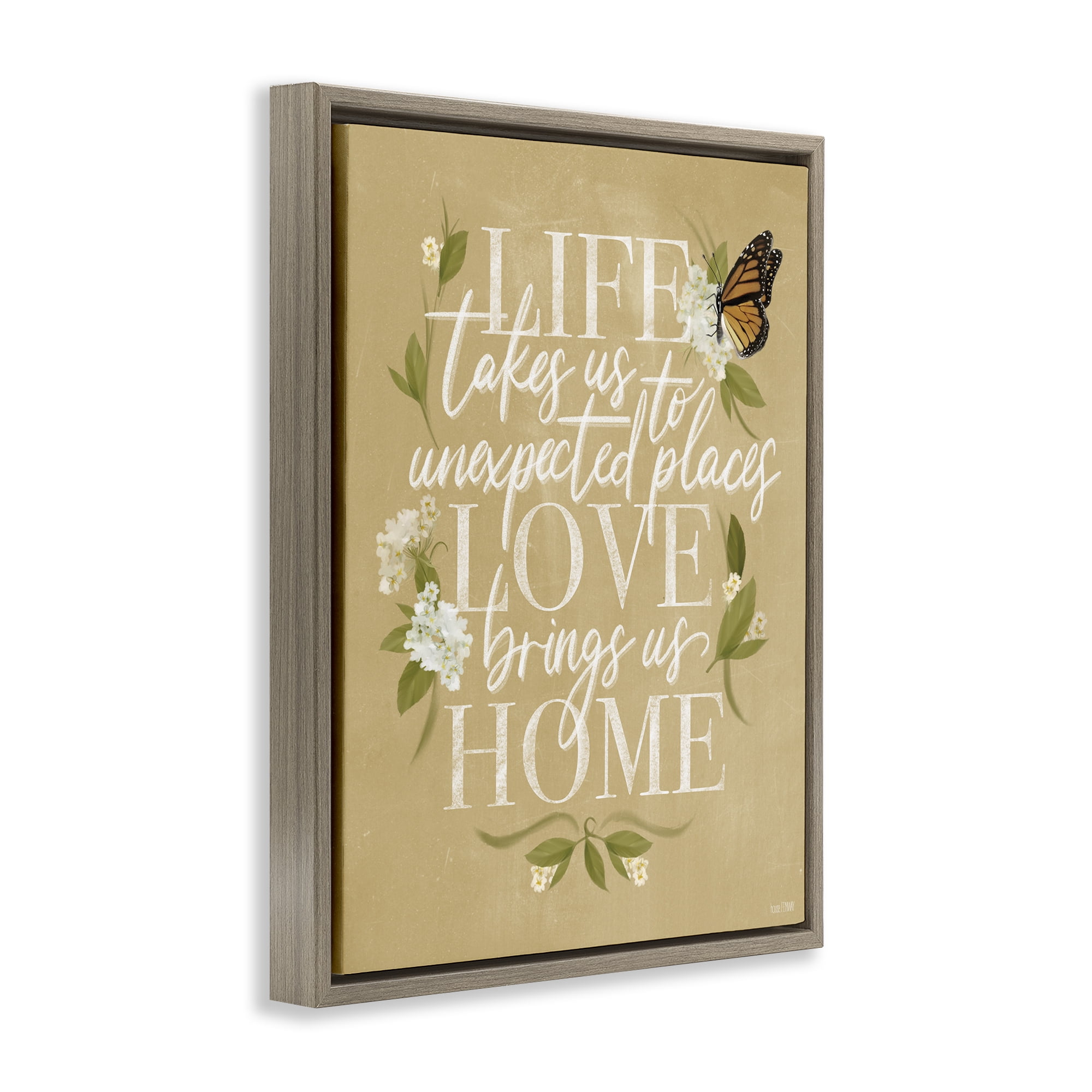 Stupell Industries Love Brings Us Home Botanical & Floral Painting Brown Floater Framed Art Print Wall Art, 17 x 21