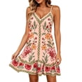 thumbnail image 3 of VBVC Women's Boho Floral Spaghetti Strap V Neck Dress , Ladies' Summer Ruffle Hem Swing Slip Dress , Casual Beach Vacation Mini Dresses For Women,Pink,S-2XL, 3 of 6