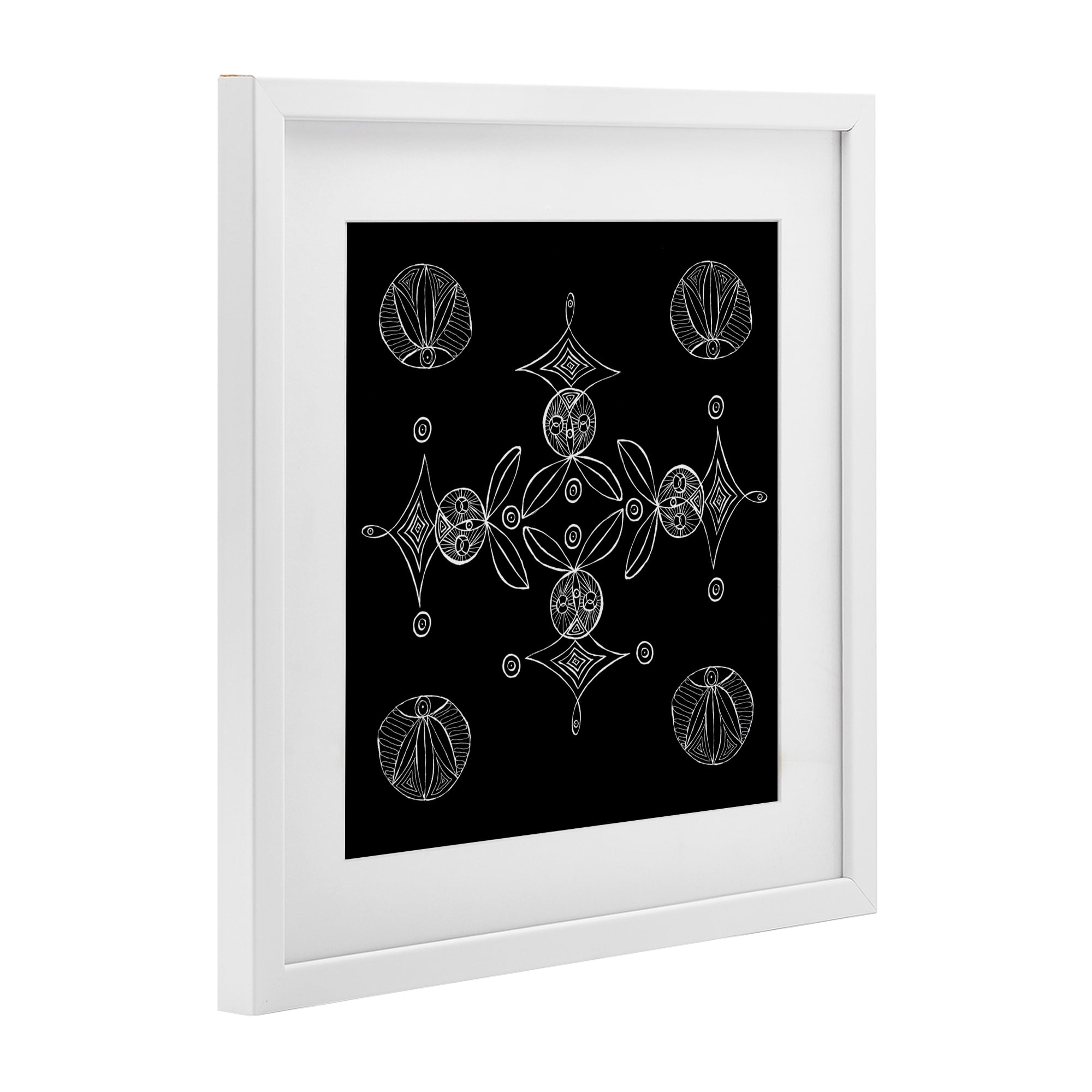 Stupell Industries Simple Monochrome Fractals White Framed Print Under Glass, design by El Perkin