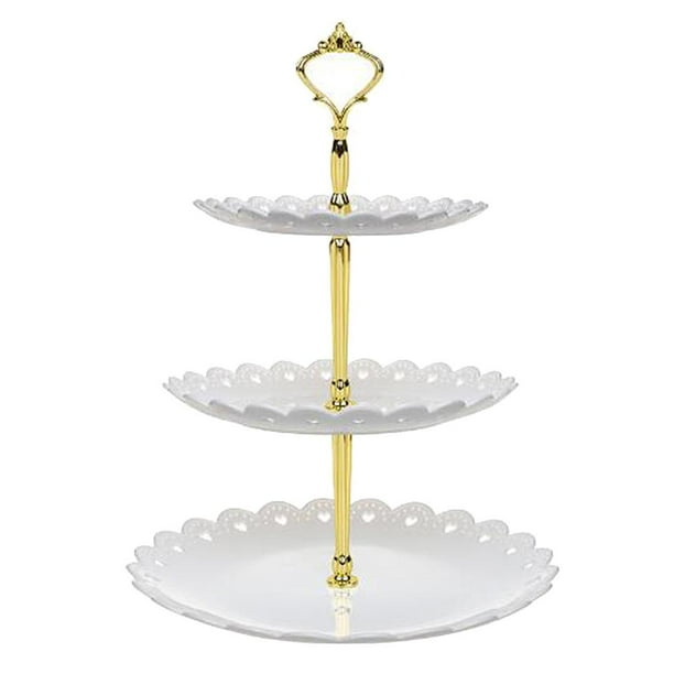Elegante soporte para tartas de 3 niveles, bandeja para servir postres, cupcakes y pasteles, ideal para fiestas de té, bodas y cumpleaños. Blanco