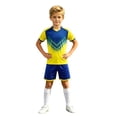 thumbnail image 3 of WAYUTE Kids Youth Boys 2 Piece Athletic Sets V Neck Short Sleeve Soccer Shirt Quick Drying Stretchy Training Outfits Casual Clothes Sets, 3 of 7