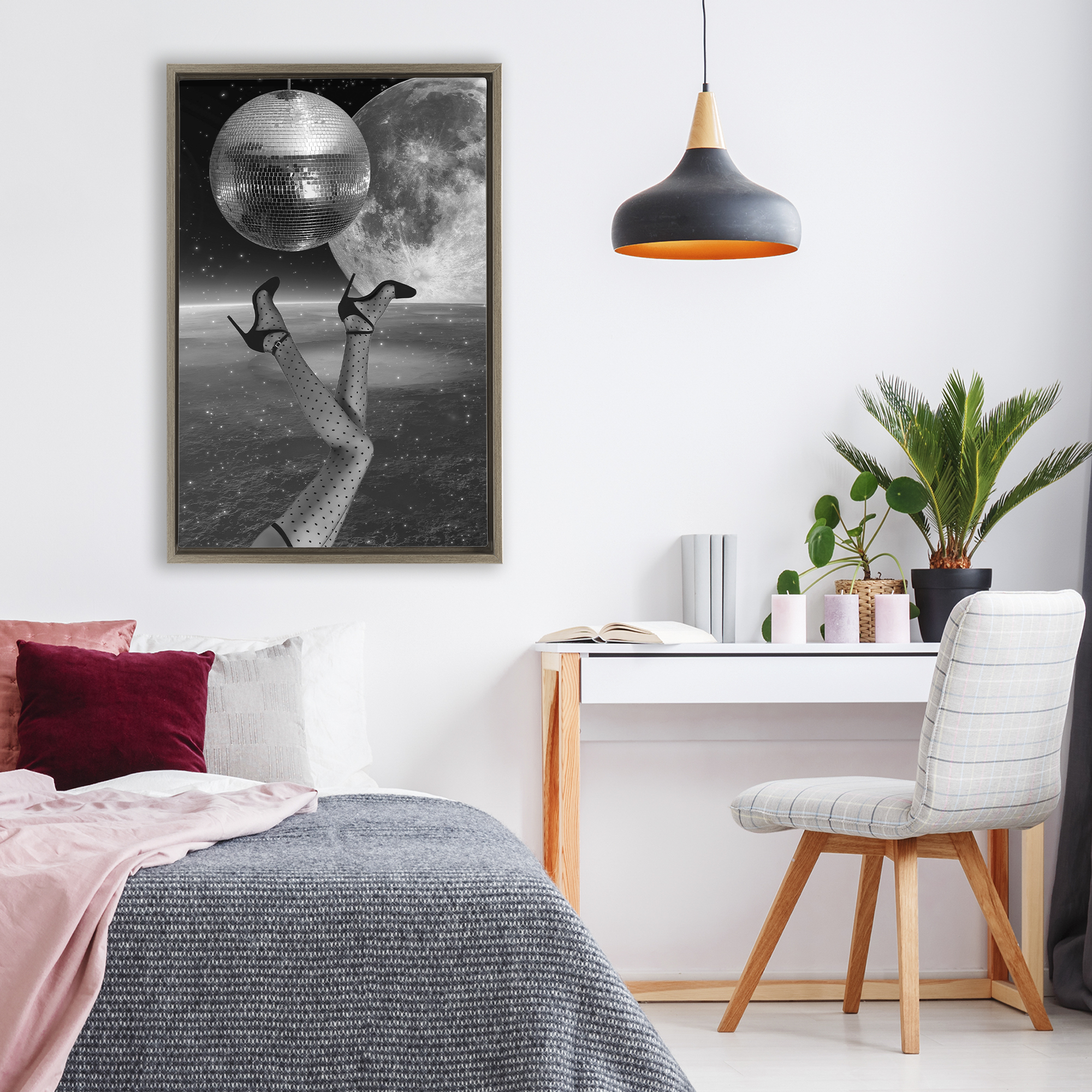Hangin' Over Disco & Planet Brown Framed Floater Canvas Wall Art, design by Elo Marc