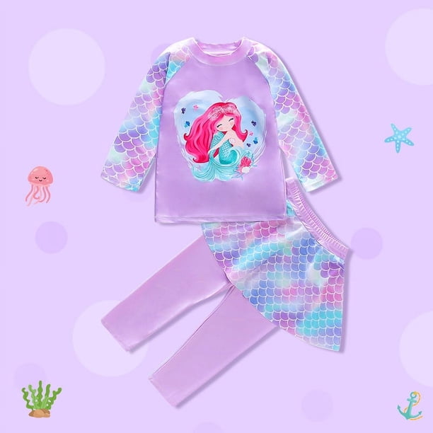 Traje de baño de verano para niños, traje de baño para niños pequeños, pantalones cortos por debajo de la rodilla, traje de baño con protección solar, traje de baño de secado rápido para niñas, traje
