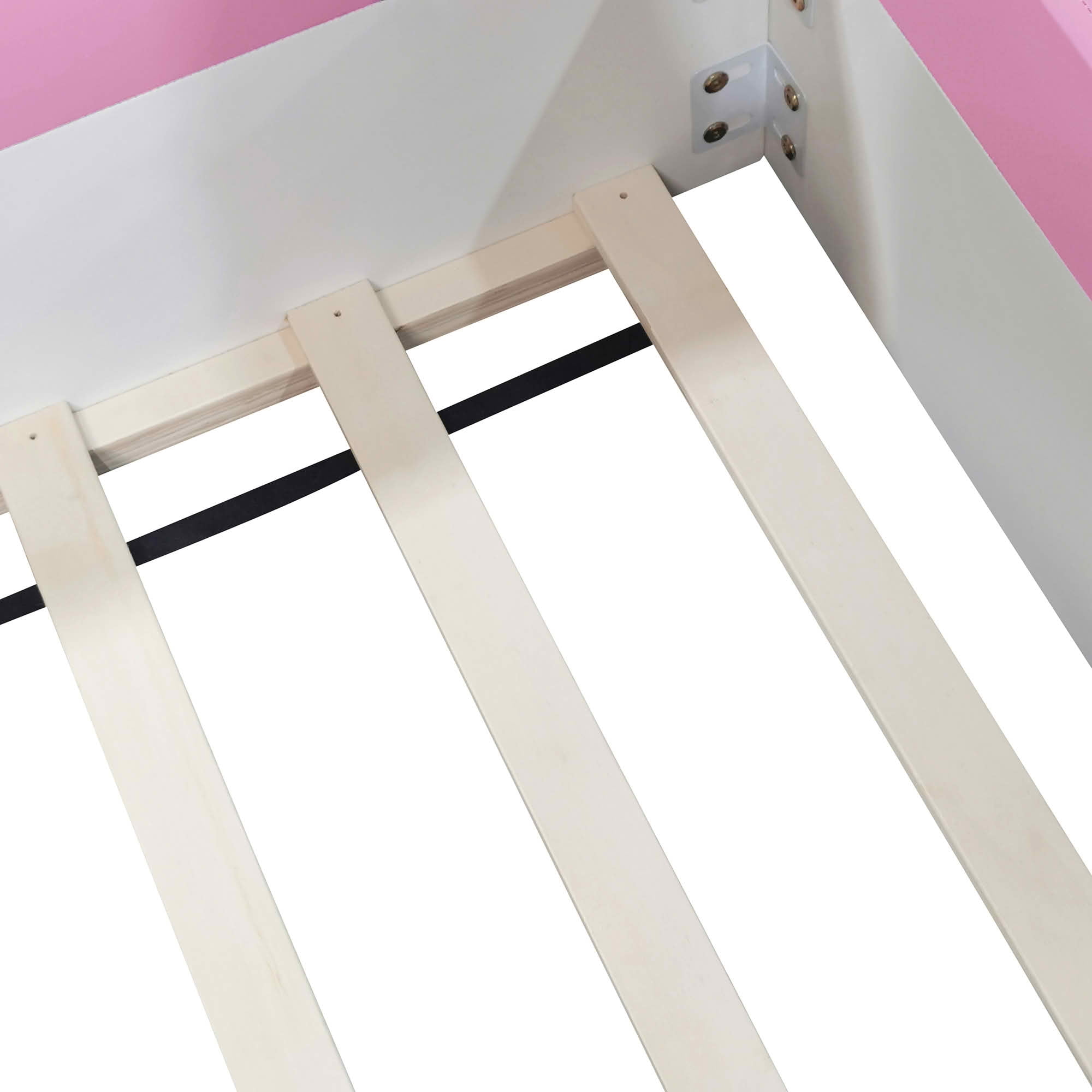 MAYEERTY Upholstered Floor Bed Frame with Fence & Staircase Design, Sturdy Slat Support & Easy Assembly
