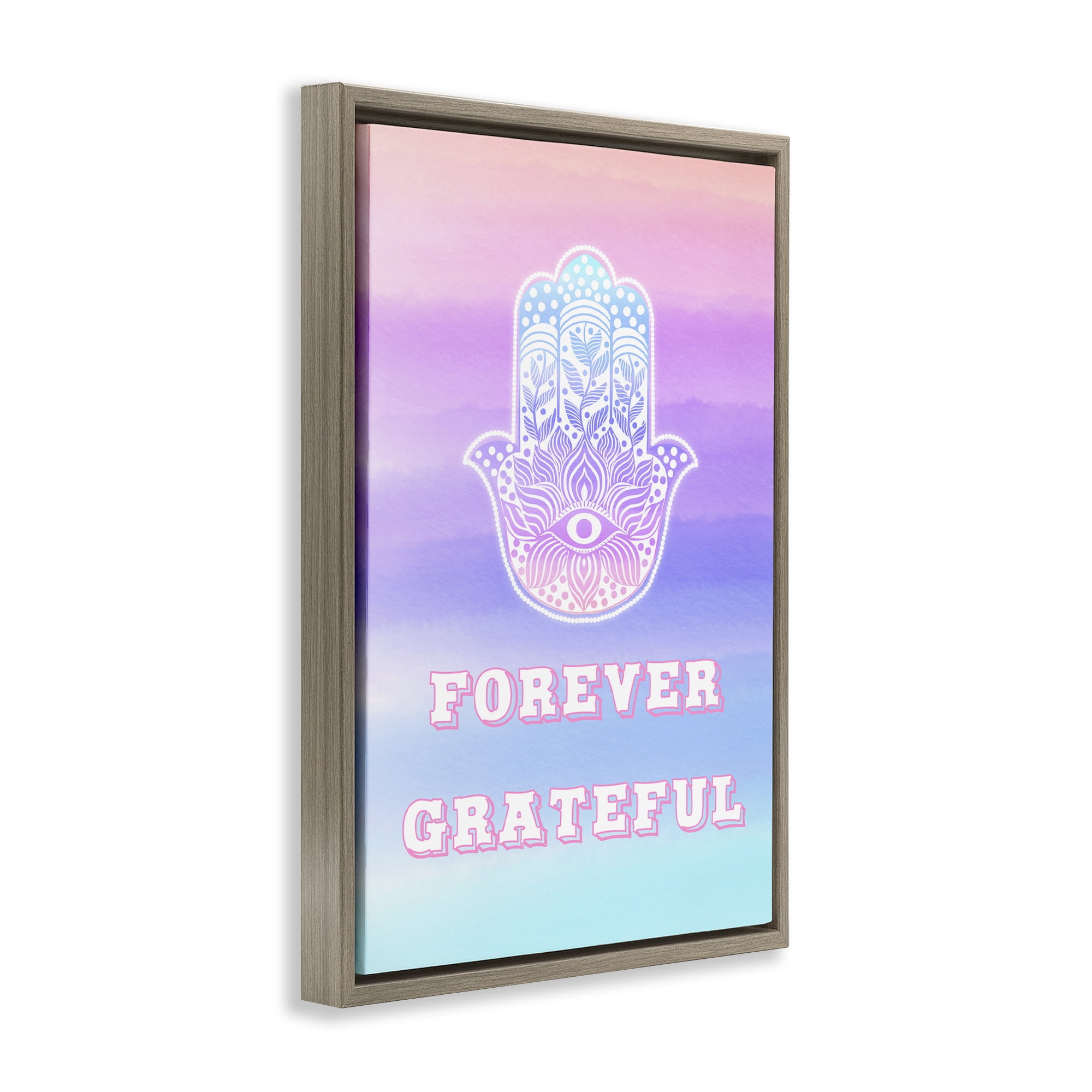 Stupell Industries Forever Grateful Hamsa Brown Framed Floater Canvas Wall Art, design by Pooja Dave