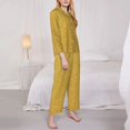 thumbnail image 4 of Kll Gold Shiny Print Women'S Long Sleeve Pajamas With Pants Sleepwear Loungewear 2 Set-Small, 4 of 9