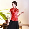 thumbnail image 6 of Women Cheongsam Shirt Dragon Phoenix Printing Chinese Style Summer Autumn Side Split Stand Collar Cheongsam Top for Banquet, 6 of 7