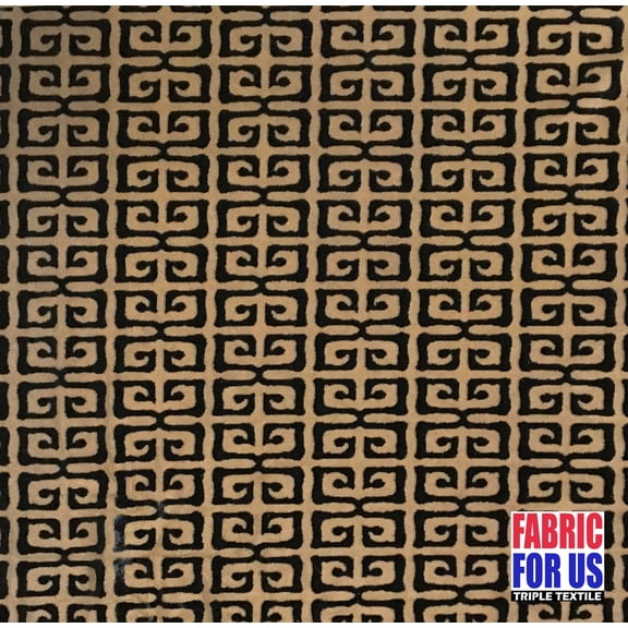 Greek Key Burnout Velvet Stretch Fabric Black on Brown
