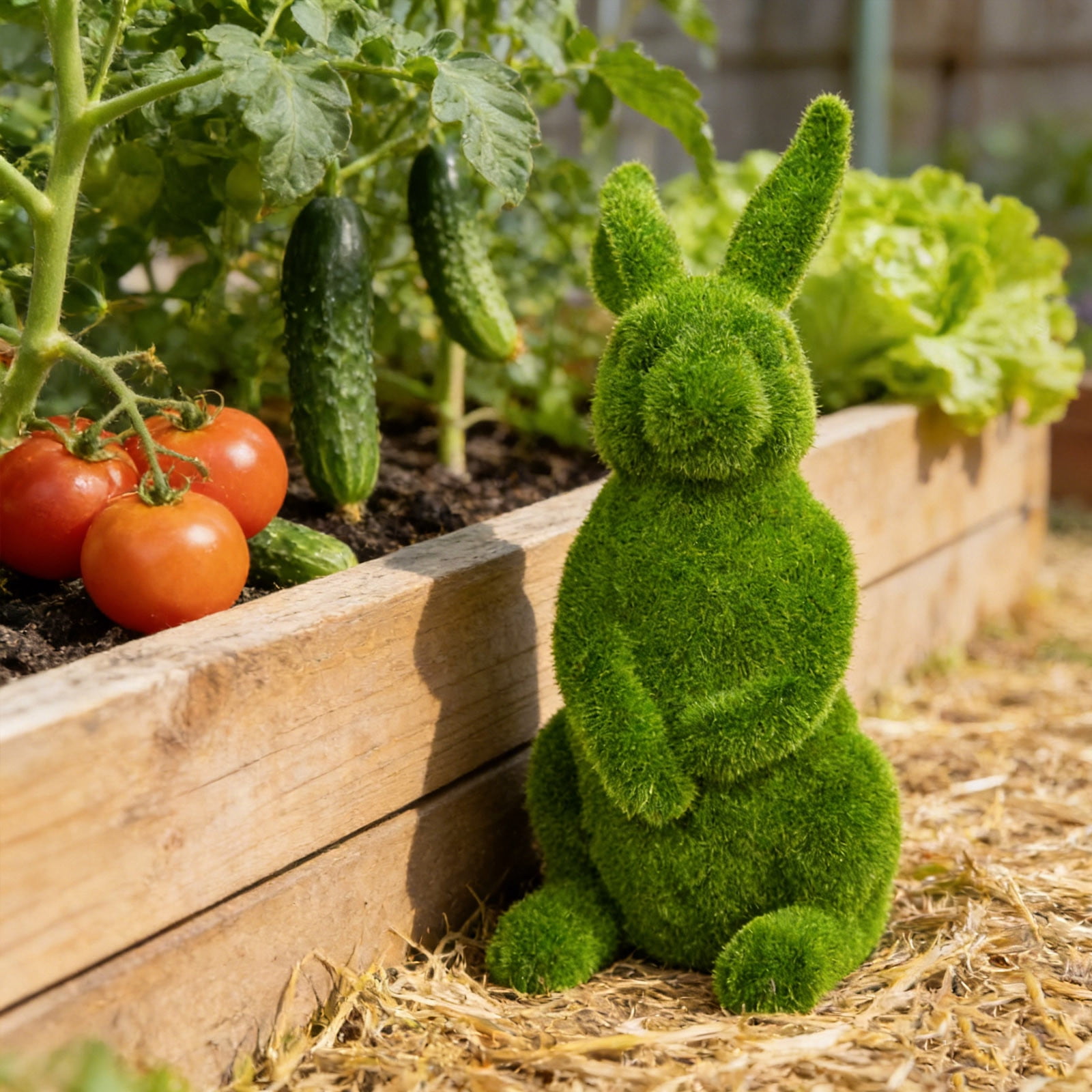 Taotanxi Easter Bunny Decorative Ornament Garden Decoration Artificial Green Moss Rabbit Sculpture Easter Decoration Party Gifts Baking Table and Home Decoration (13in Standing Rabbit)