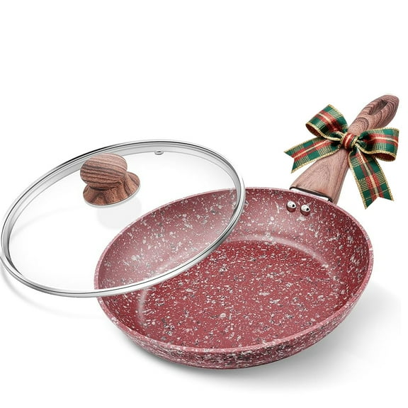 Koch Systeme CS 12 inch Non-Stick Frying Pan with Lid and Bakelite Handle, Granite Coating, Superior Heat transfer, Induction Compatible, Red