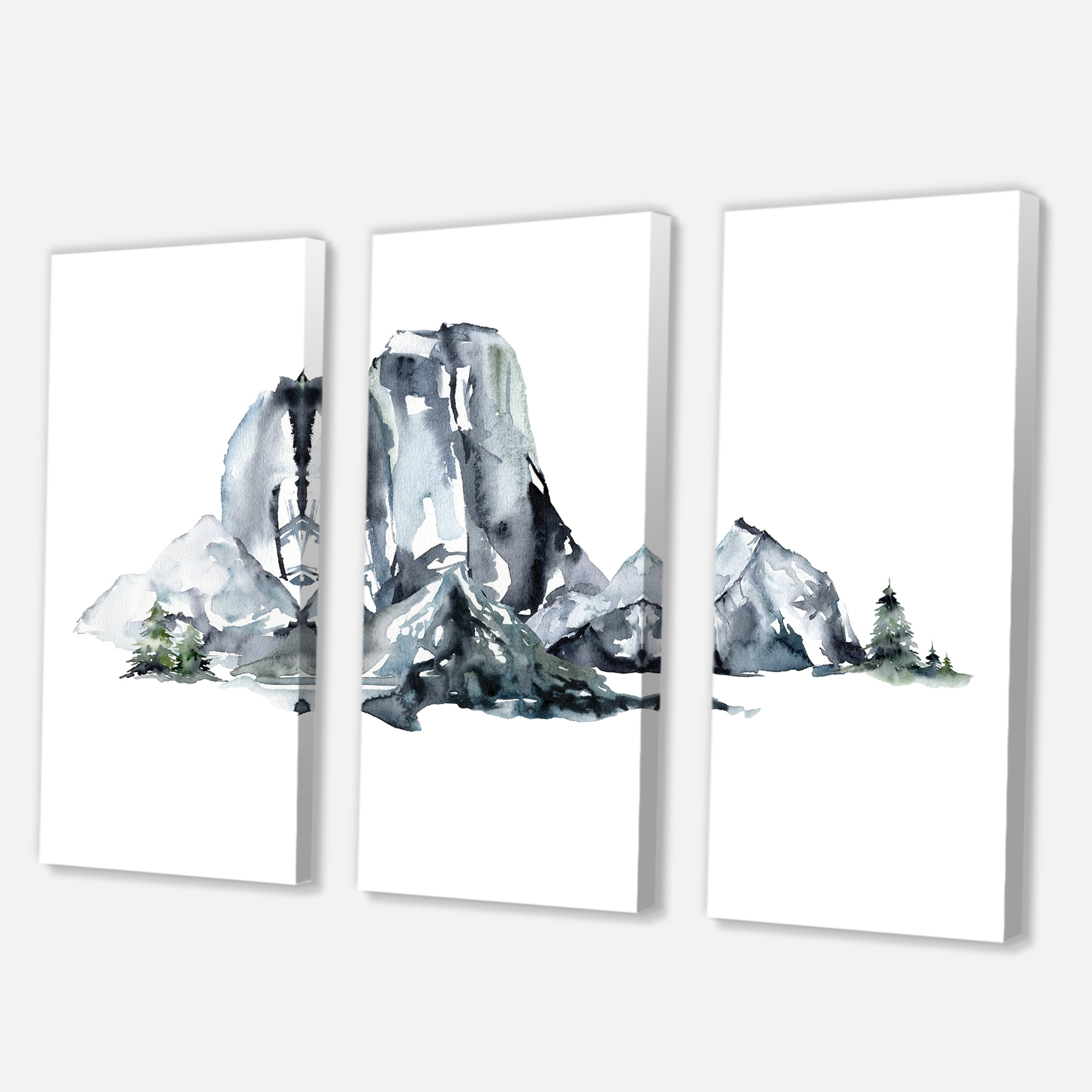 Designart ' Minimalistic Landscape of Forest and Mountains ' Modern Canvas Wall Art Print