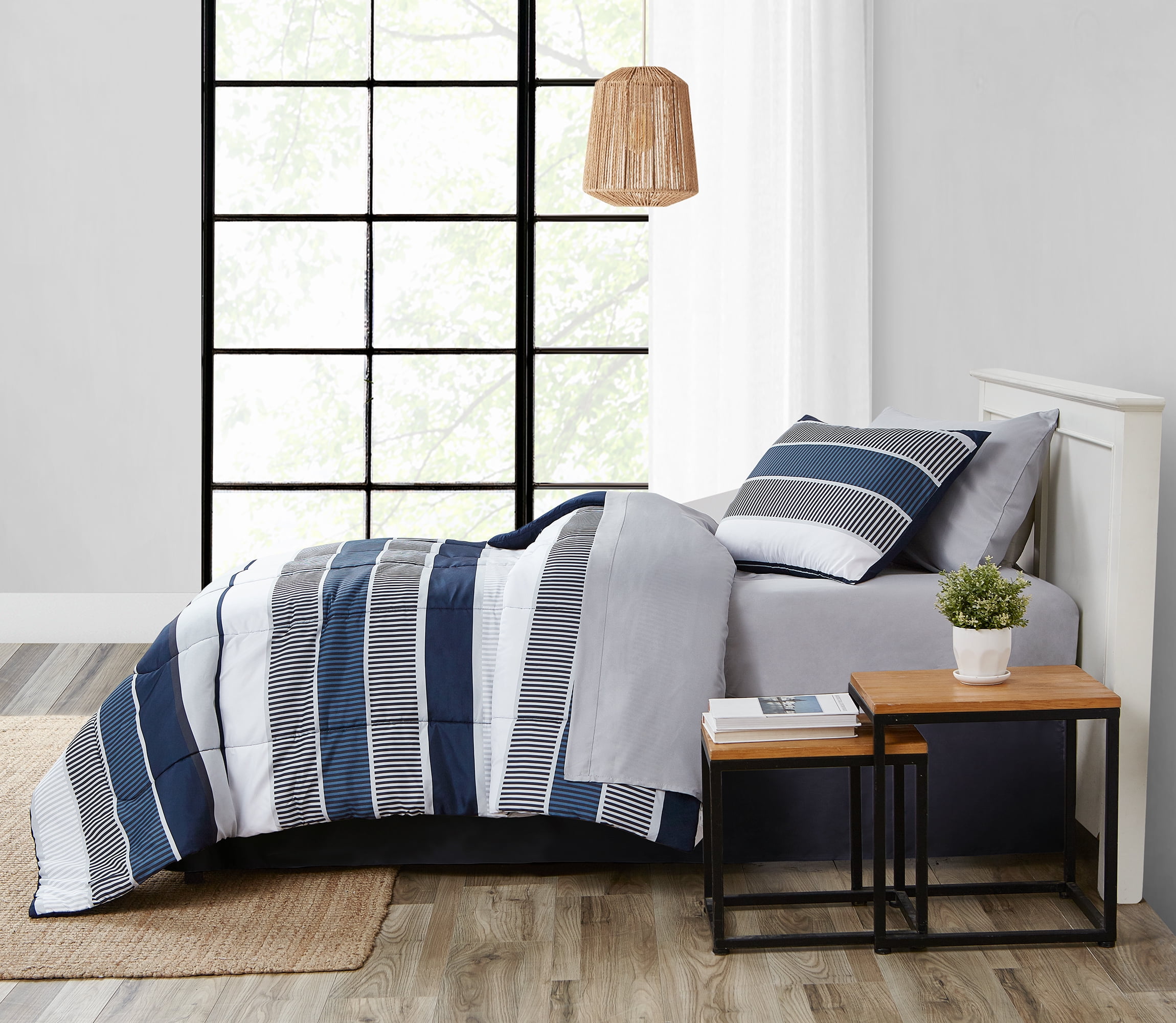 Blue And Pink Stripe Navy Blue Comforter Set With Bag, Comforter, And Sheets  Queen And King Size From Hu10, $33