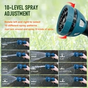 Tenozek Water Hose Nozzle Sprayer 10 Patterns Adjustable High Pressure Heavy Duty Metal Water Hose Sprayer for Garden (Blue)