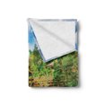 thumbnail image 2 of Balinese Soft Flannel Fleece Throw Blanket, Tirta Empul Building Bali Indonesia Exotic Trees Oriental Building Lake Photo, Cozy Plush for Indoor and Outdoor Use, 70" x 90", Yellow Green, by Ambesonne, 2 of 5