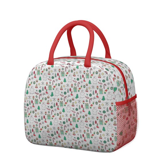 Womens White Christmas Icon Pattern Lunch Box for Work,Insulated Lunch Bag for Women,Loncheras Para Mujer,Leakproof Adult Lunch Bag for Work,Beach,Travel,Picnic,Camping